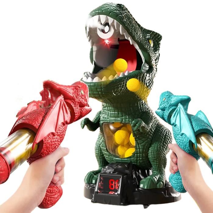 Jouet de Tir de Dinosaures Jeu de tir sur cible mobile représentant  lumières et sonores 2 Pistolets et 24 Balles filles