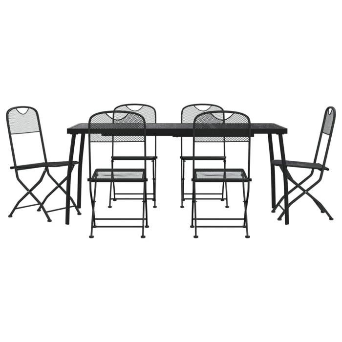 Ensemble à manger de jardin - BURKE - 7 pièces - Anthracite - Maille métallique - Table 165x80x72 cm