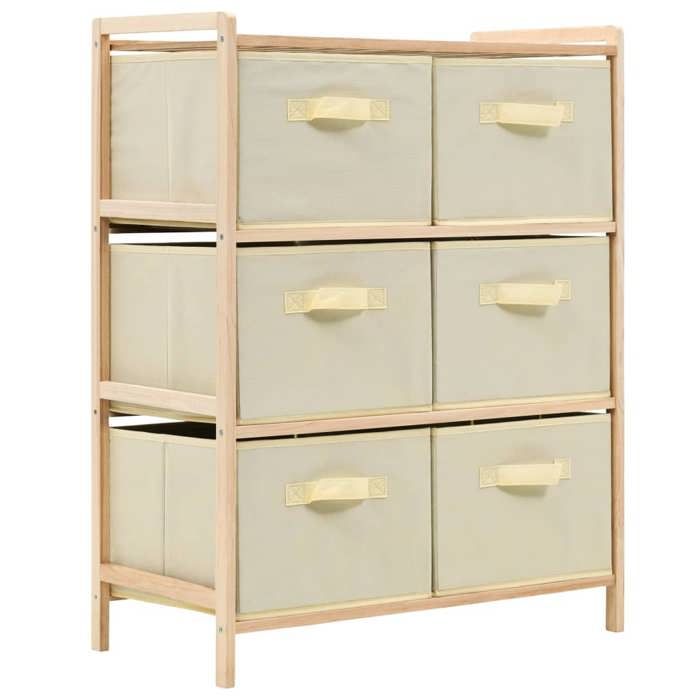 SALE 2026 Buffet bahut Beige - Étagère de rangement 6 paniers Tissu Bois de cèdre Beige PRO532406702