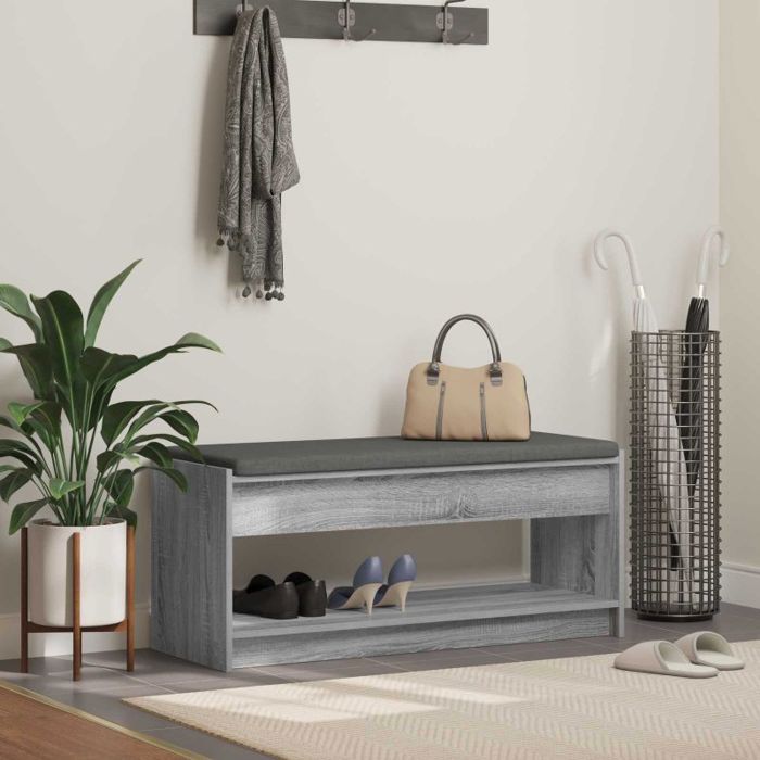vidaXL Banc dentrée gris Sonoma 103 x 38 x 45 cm avec coussin et étagères de rangement