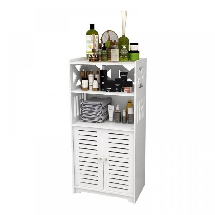 KEDIA Armoire de Salle de Bain à Double Porte Meuble de Rangement pour Salle de Bain avec Quatre étagères Blanc 75*22*36 cm