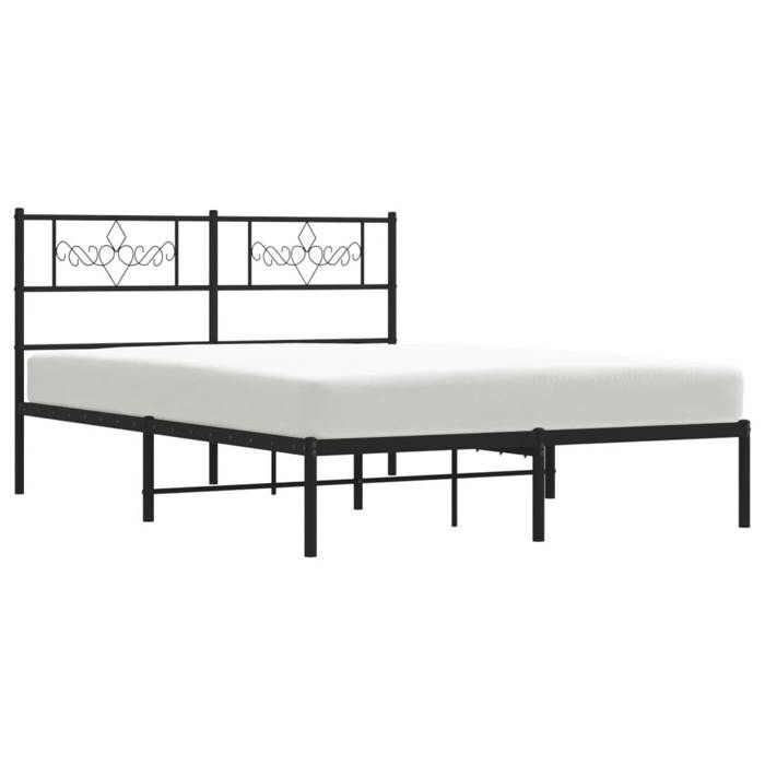 Cadre de lit double en métal - MEUBLECHIC - 140x190 cm - Noir - Acier robuste - Tête de lit intégrée