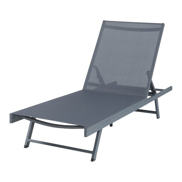 Chaise longue de jardin - HELLOSHOP26 - 197 x 64 x 30 cm - Dossier 5 positions - Aluminium - Textilène gris foncé