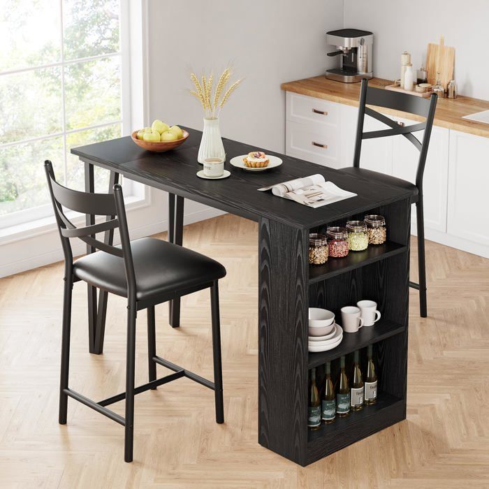 Table à manger extensible - LUNSY - 92-122 cm - Noir - Cadre en acier renforcé - Plateau MDF - Supporte jusquà 150 kg
