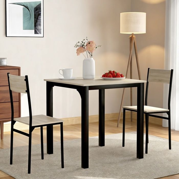 Ensemble Table à Manger avec 2 Chaises - BELLEMAVE - Table de Cuisine Carrée de 70 cm - Multi-usages - Couleur Bois Naturel