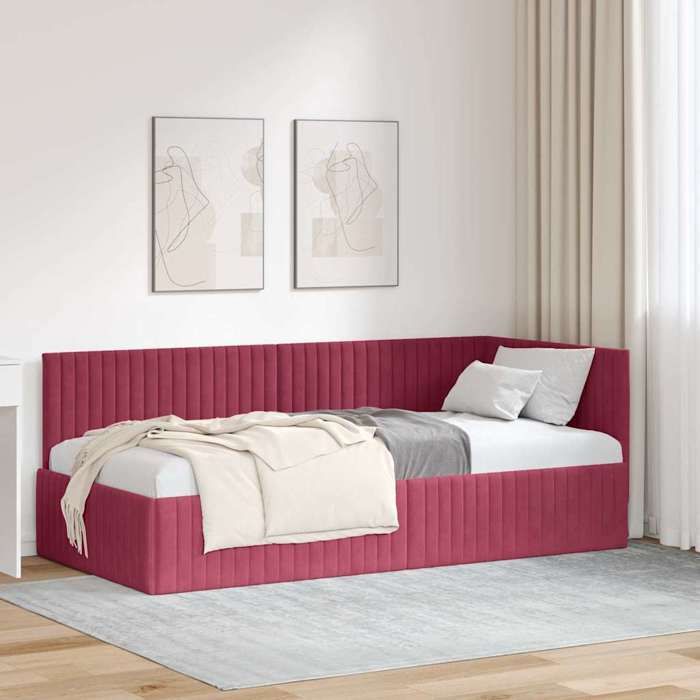 Rouge Cadre de Lit pour 90cmx190cm Magnifique Strcutrue de lit dangle Bordeaux 90cmx190cm Velours CL8509959