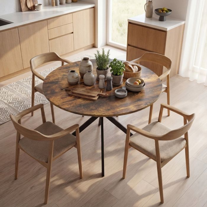 Table ronde pour 4 personnes style industriel pieds en acier idéale pour la salle à manger ou la cuisine