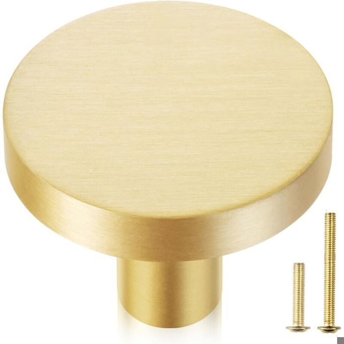 Bouton rond de porte/armoire/tiroir en laiton brossé finition laiton brossé 1 pièce. Accessoires de cuisine modernes.