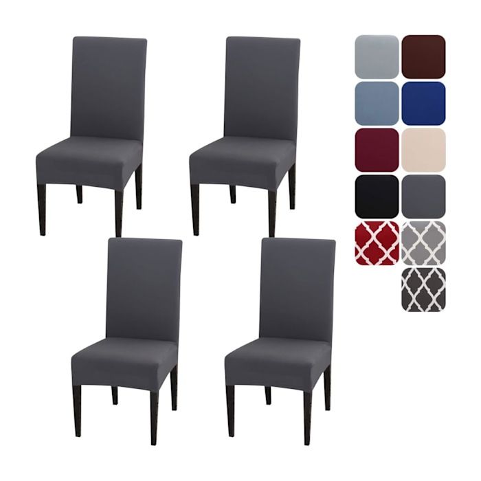 Housse de Chaise Extensible Lavable Lot de 4 Amovible Protection Salle à Manger Hôtel Gris