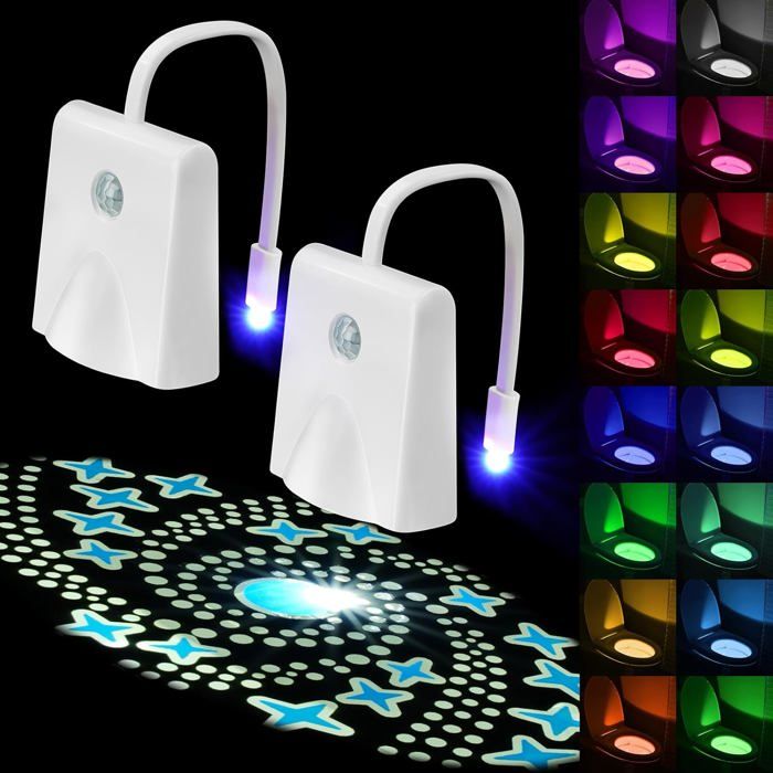 Lot de 2 détecteur de mouvement – veilleuses de toilettes à 16 couleurs rechargeables par USB lampe réglable activée par le mou