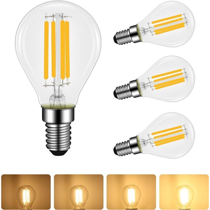 Lot de 4 Ampoule LED E14 4W Filament Dimmable Equivalent à Ampoule Incandescente 40W Blanc Chaud 2700K [Classe énergétique E]
