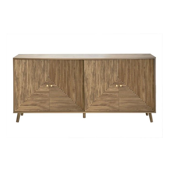 CALICOSY - Buffet 4 portes façades lamellées L156 cm - EDEN - Bois clair