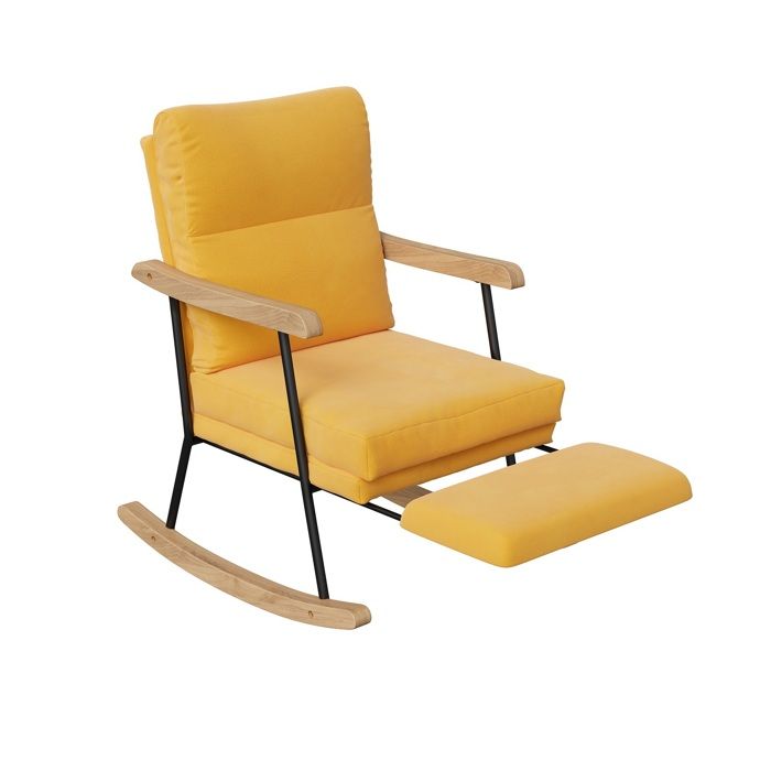 Fauteuil à bascule en tissu coton-lin chaise relax avec repose-pieds extensible design ergonomique salon 64.5x97.5x94cm jaune