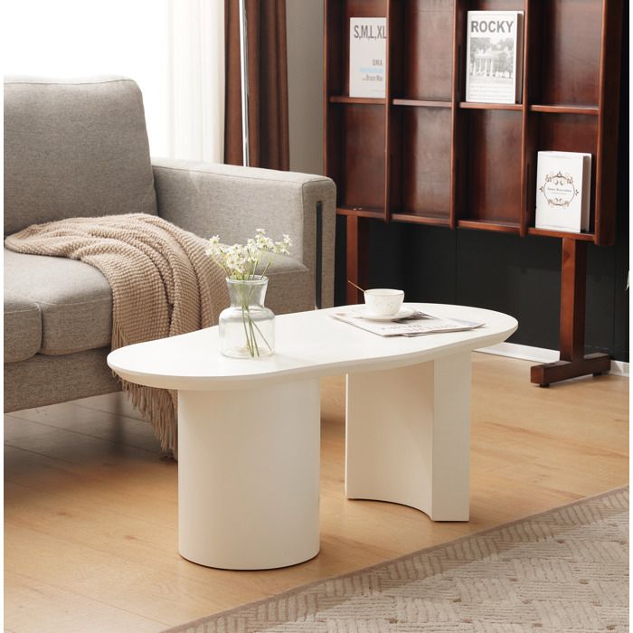 Table basse 100 cm blanche irrégulière en MDF laqué design moderne surface lisse et structure stable salon ORVRYN