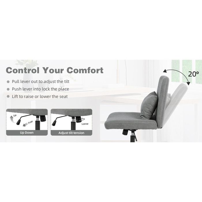 ROVRYN Chaise de bureau moderne sans accoudoirs réglable en hauteur tissu gris foncé à roulettes