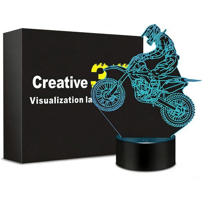 Lampe 3D Moto Lampe Décorative 7 Couleurs avec Contrôle Tactile Lampe de Chevet Enfant Fille Garçon Décoration Chambre Cadeau