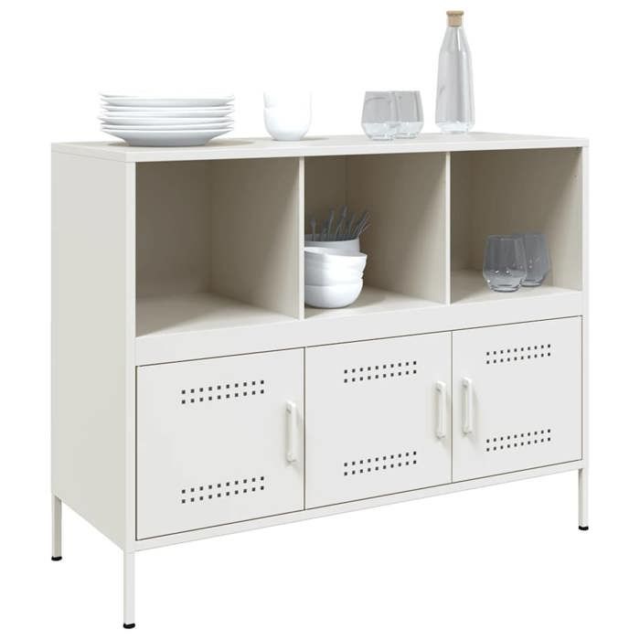Meuble Rangement - HAOSHOP - Buffet blanc 1005x39x79 cm acier&01_36540