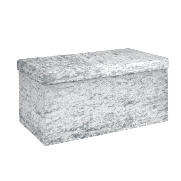 Banc pliable coffre de rangement 76x38x38 cm en velours bleu-gris - pouf tabouret repose-pieds et boîte de rangement avec couvercle