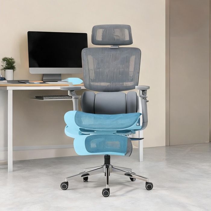 Office Chairs combining 71 x 67 x 133 cm and Gris Maille (100 Polyester) with 27.9 x 26.4 x 52.4 in and appui-tête et repose-pieds