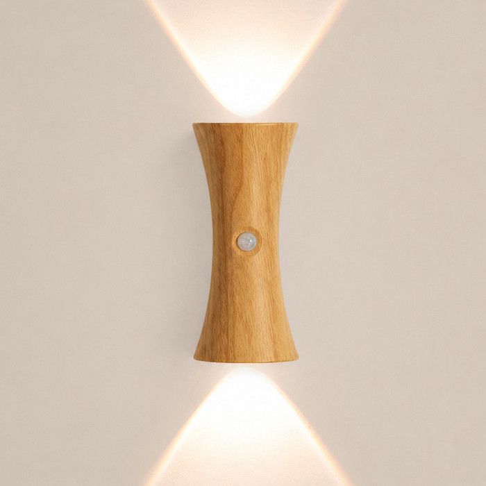 Applique murale LED sablier à détecteur de mouvement base magnétique 3 couleurs de lumière finition bois clair