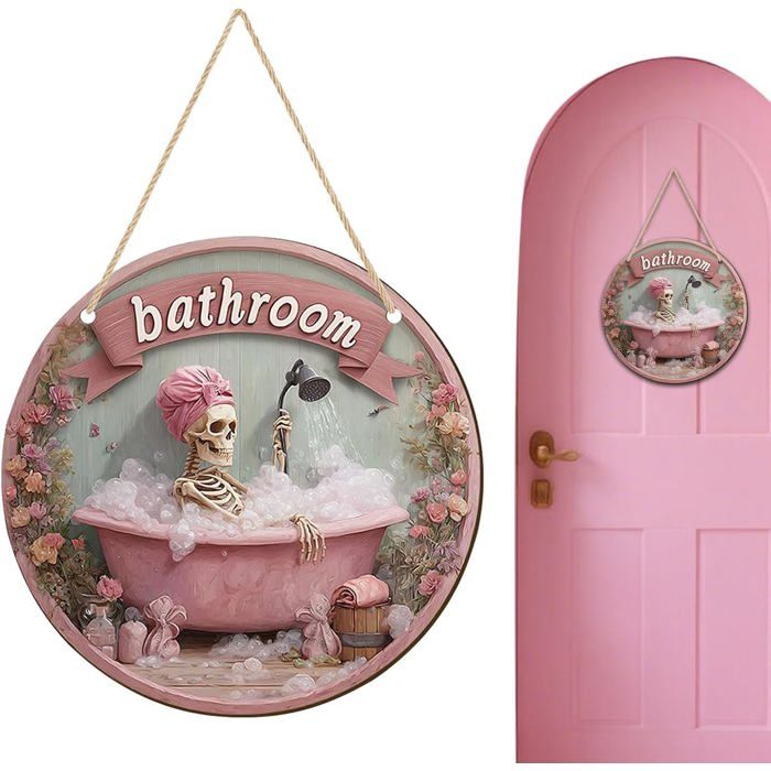 Panneau de porte dentrée dHalloween rond ornement festif et effrayant panneau squelette rose dHalloween