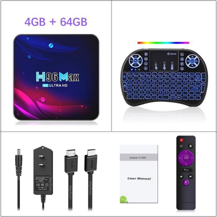 Ue Plug - 4G 64G i8 Blacklit - Boîtier Smart TV H96 MAX V11, Android 11 ...