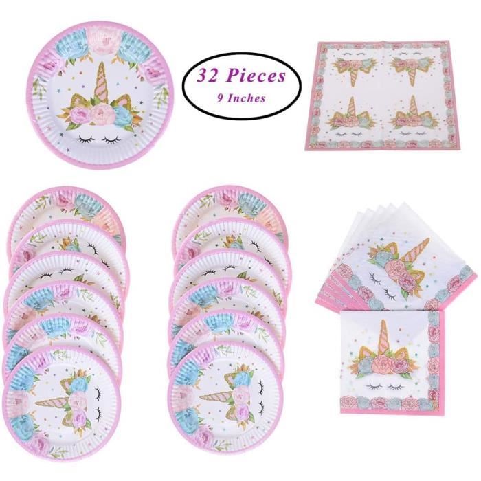Kit Fête Licorne Arc-en-ciel - Bandes, épingles, Serviettes Pour Anniversaire Fille
