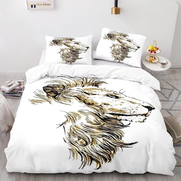 Coton Polyester Doux Parure Drap 1 Personne Lion Animal Parure Lit Enfant  155X220 Garçon Pour Enfants Ados Avec 2 Taies D'Ore[q3396] - Cdiscount  Maison