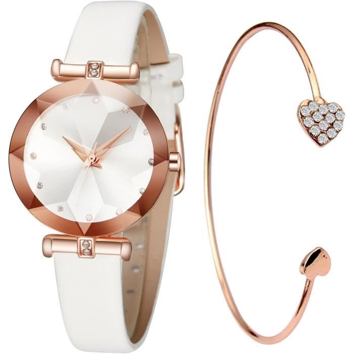 Montre Bracelet Femme TIME100 Mini Ronde étanche - Cadran Diamant, Boîtier Acier, Résiste à 30 Mètres