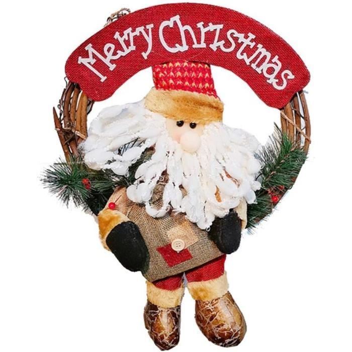 Couronne De Porte De Noël 35 Cm - Thème Bonhomme De Neige - Décoration Murale Intérieure/extérieure - Rotin, PVC, Flanelle - 2