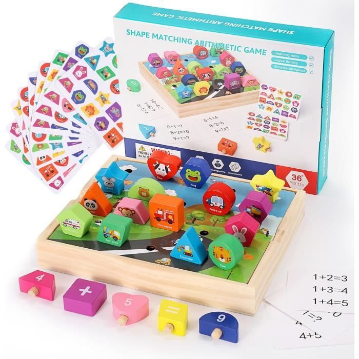 Chrees Jouet de de Formes en Bois, Jouet d'apprentissage Géométrique, Puzzle de Blocs Géométriques, Jeu de Construction de Blocs à 13 Trous
