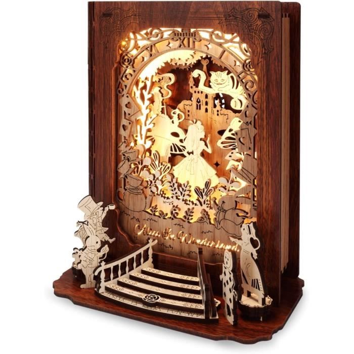 Veilleuse 3D - Sans marque - Alice in Wonderland - 44 pièces - Bois de bouleau - LED chaude réglable