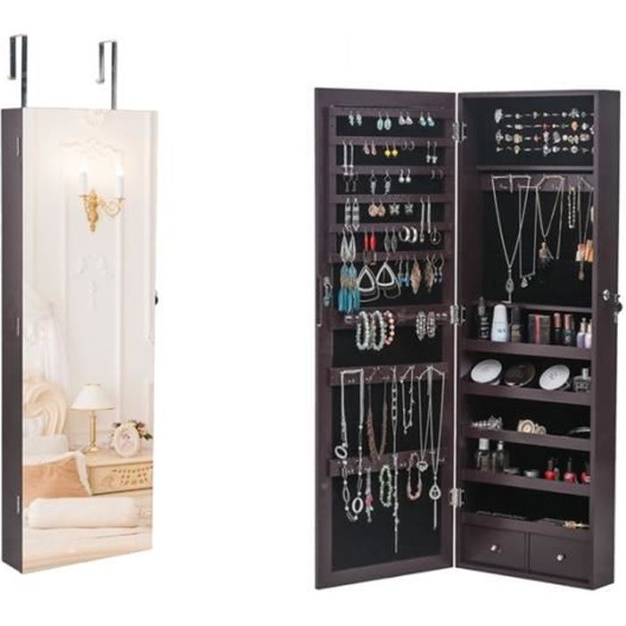 Armoire à Bijoux Murale Miroir Montage sur Porte 5 étages avec 2