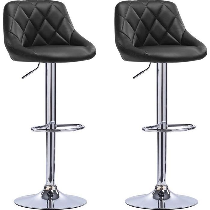 lot de 2 tabouret de bar en similicuir, chaise de bar hauteur réglable 60-80cm noir