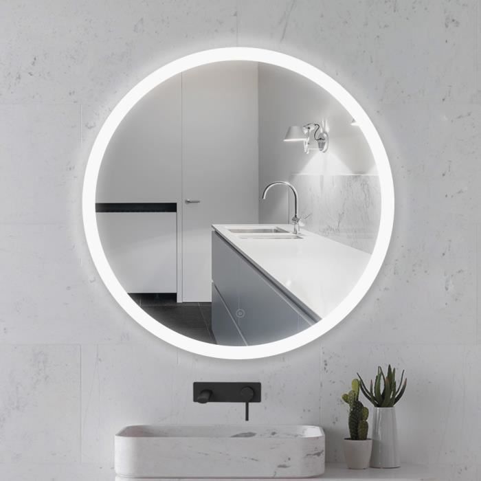 Miroir de salle de bains rond avec LED antibuée diamètre 60cm LUXS