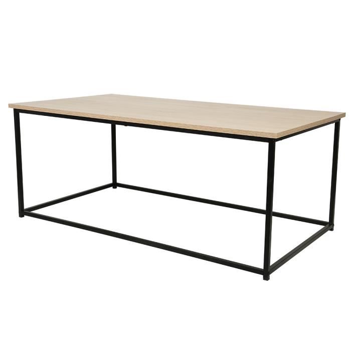 HSTURYZ Table Basse Industrielle 113*60*45 cm Noir et Effet Chêne