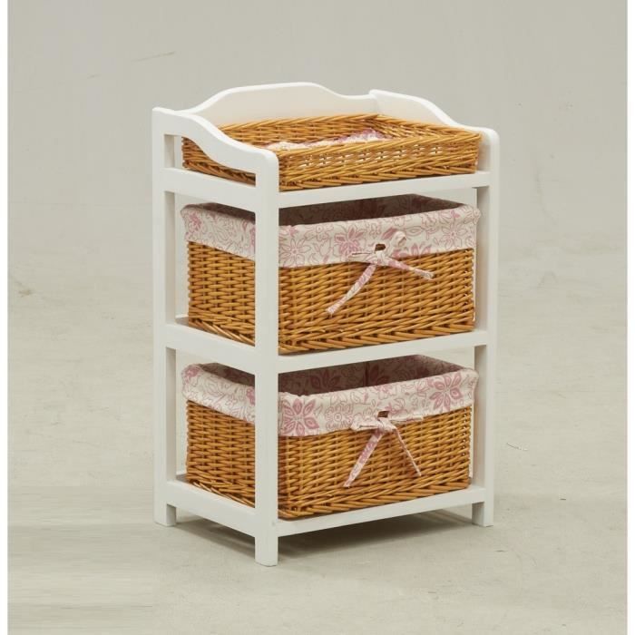 Commode - Bois - Blanc - 3 tiroirs en osier