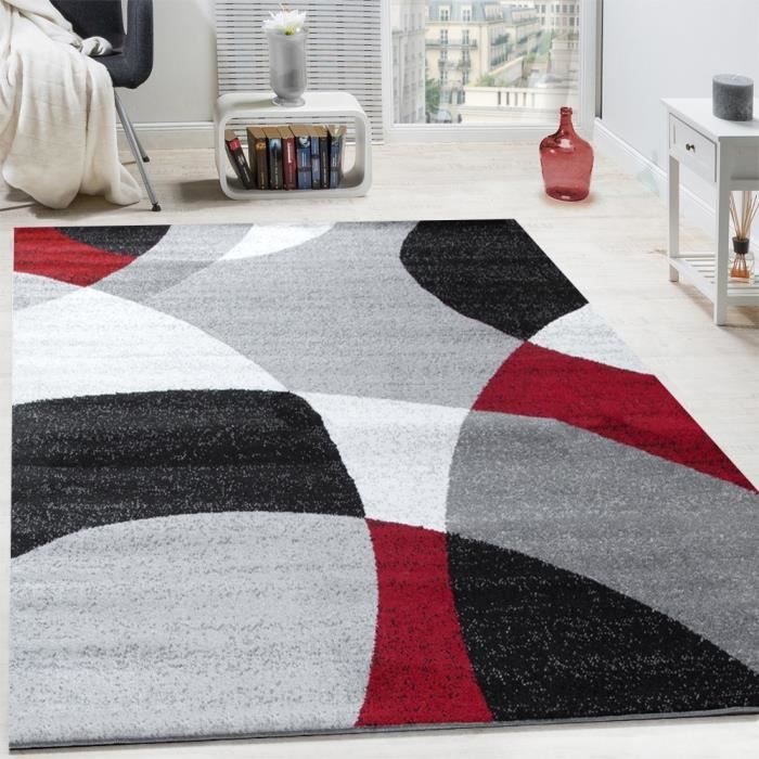 Tapis Rond Abstrait Gris - Diamètre 100 Cm - Poils Ras - Décoration Moderne Pour Salon Ou Bureau