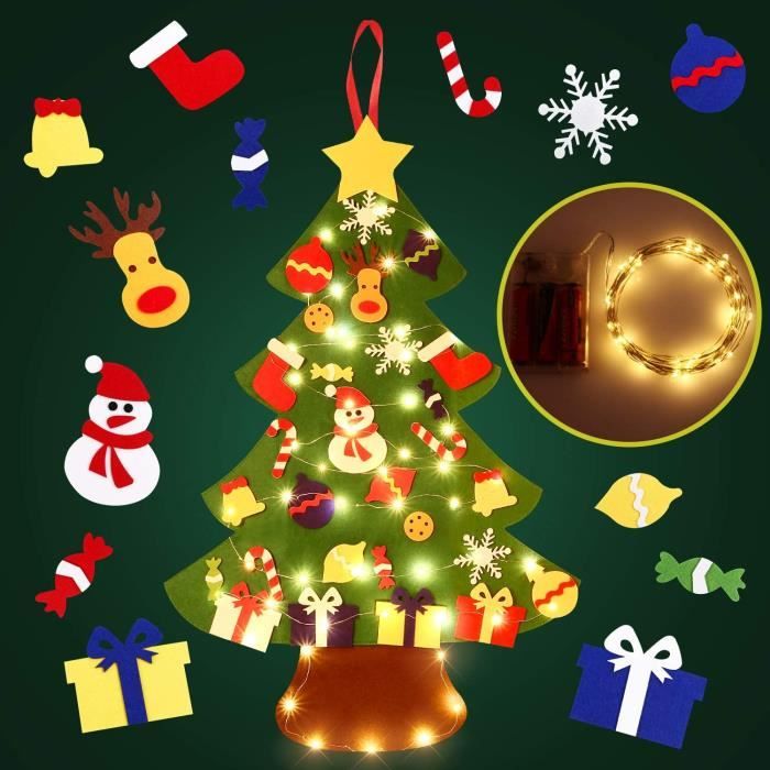 Feutre Arbre De Noël LED 98cm Pour Enfant - Sapin Feutrine DIY à Décorer Avec Ornements