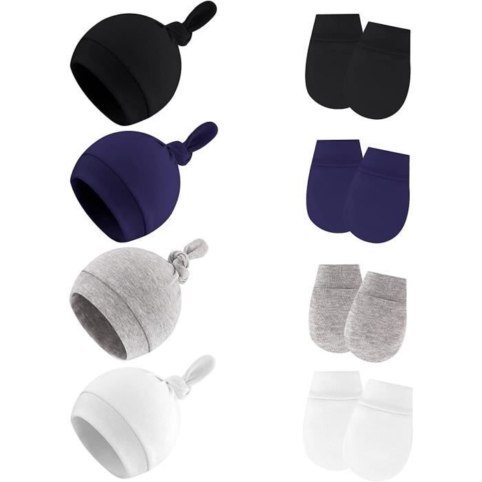 MMBABY 4 Paires Moufles Anti-Griffures + Bonnet + Chaussettes Pour Bébé 0-12 Mois – Coton Doux Et Très Confortable
