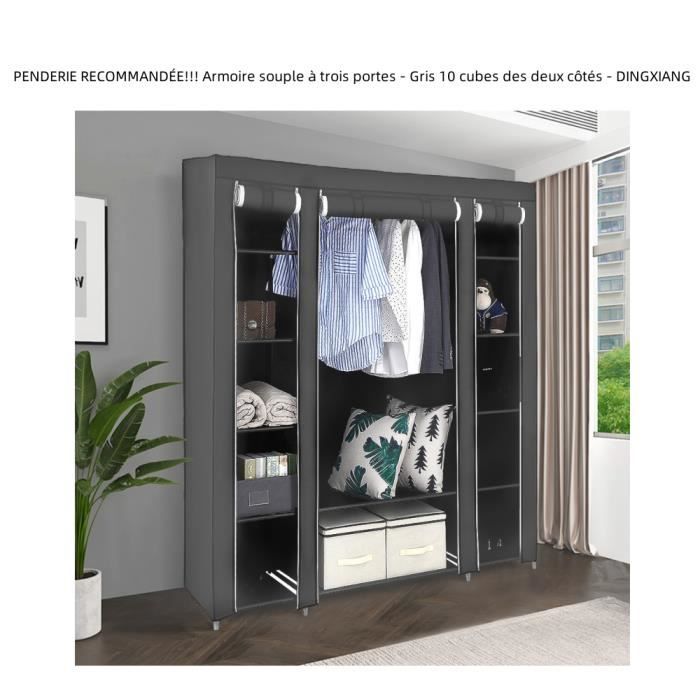 Armoire souple à trois portes - Gris 10 cubes des deux côtés - DINGXIANG