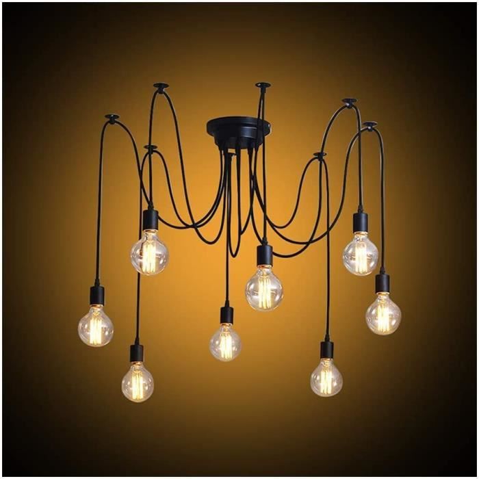 Lustre Araignée Rétro Suspensions E27 Industriel Abat-jour DIY avec 1.5m Fil 8 bras pour Salon Salle à Manger Maison