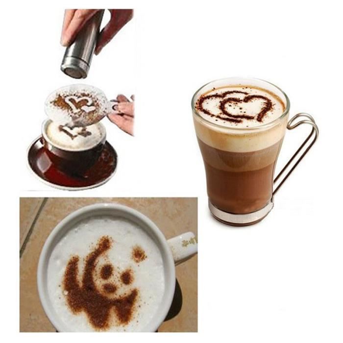 Lot De 5 Pochoirs Cappuccino En Acier Inoxydable 304 - Pour Latte Art, Décoration Café, Gâteaux - 9,1x8,5 Cm