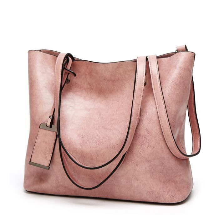NICOLE&DORIS Sac Cabas Grand Fourre-Tout Cuir PU - Sac à Main Bandoulière Mode Femme Rouge