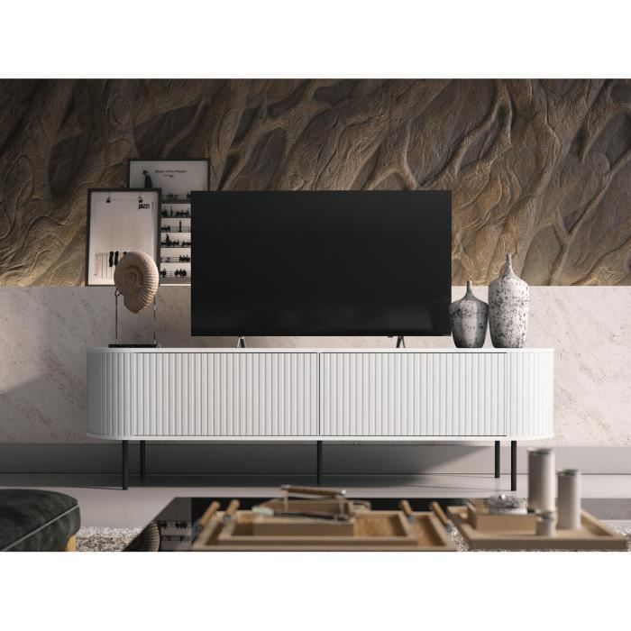 Meuble TV - BESTMOBILIER - THIO - Blanc - 180 cm - Contemporain - Design Meuble TV - BESTMOBILIER - THIO - Blanc - 180 cm - Contemporain - Design