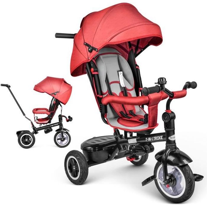 BESREY 7 en 1 Tricycle Bébé Evolutif Vélo Enfant +Siège Réversible +Roues  en Caoutchouc +9 Mois-6 Ans ROUGE - Cdiscount Jeux - Jouets