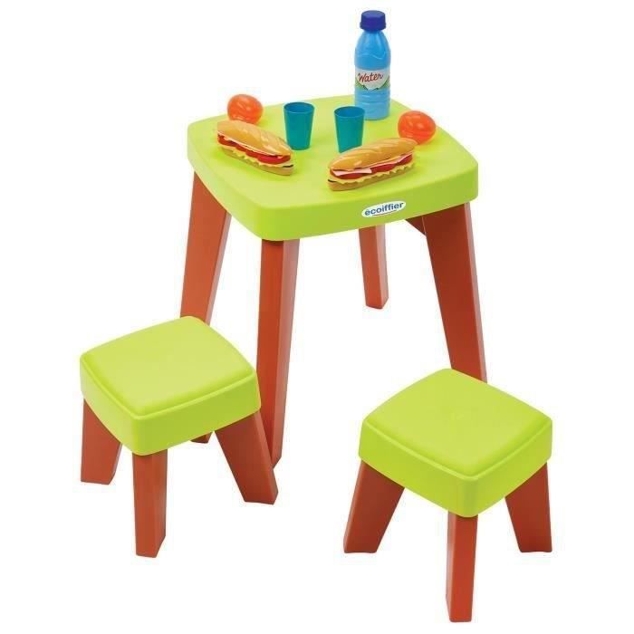 Table pique-nique pour enfants - ECOIFFIER - Avec accessoires et 2 tabourets - Vert - Mixte
