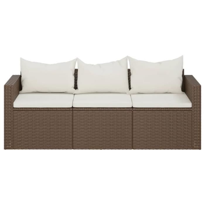 Fafeicy Canapé de jardin 3 places avec coussins marron résine tressée FA001