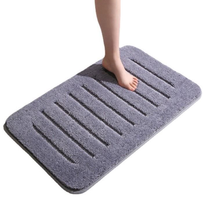 SHACOS Tapis Salle De Bain Microfibre Poils Longs Gris Foncé 45x65cm - Antidérapant Ultra Doux Absorbant Lavable