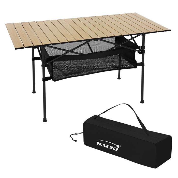 Table Pliante De Camping Eris-Car – Plateau Alu Beige Avec Sac – 118x55 Cm